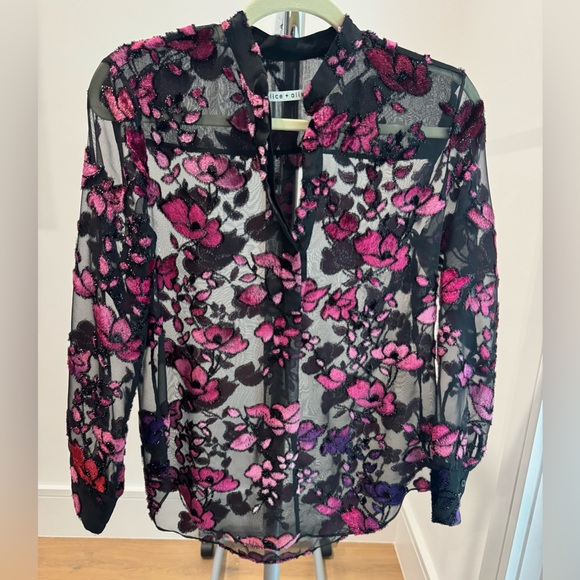 Alice + Olivia Black and Pink Floral Blouse - Picture 4 of 6